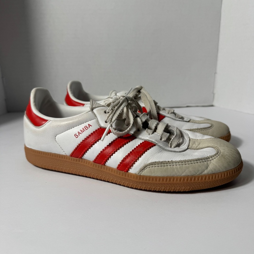 Adidas Samba OG White Better Scarlet Red Gum Sole Sneakers Womens 7.5 Lace up - Picture 2 of 9